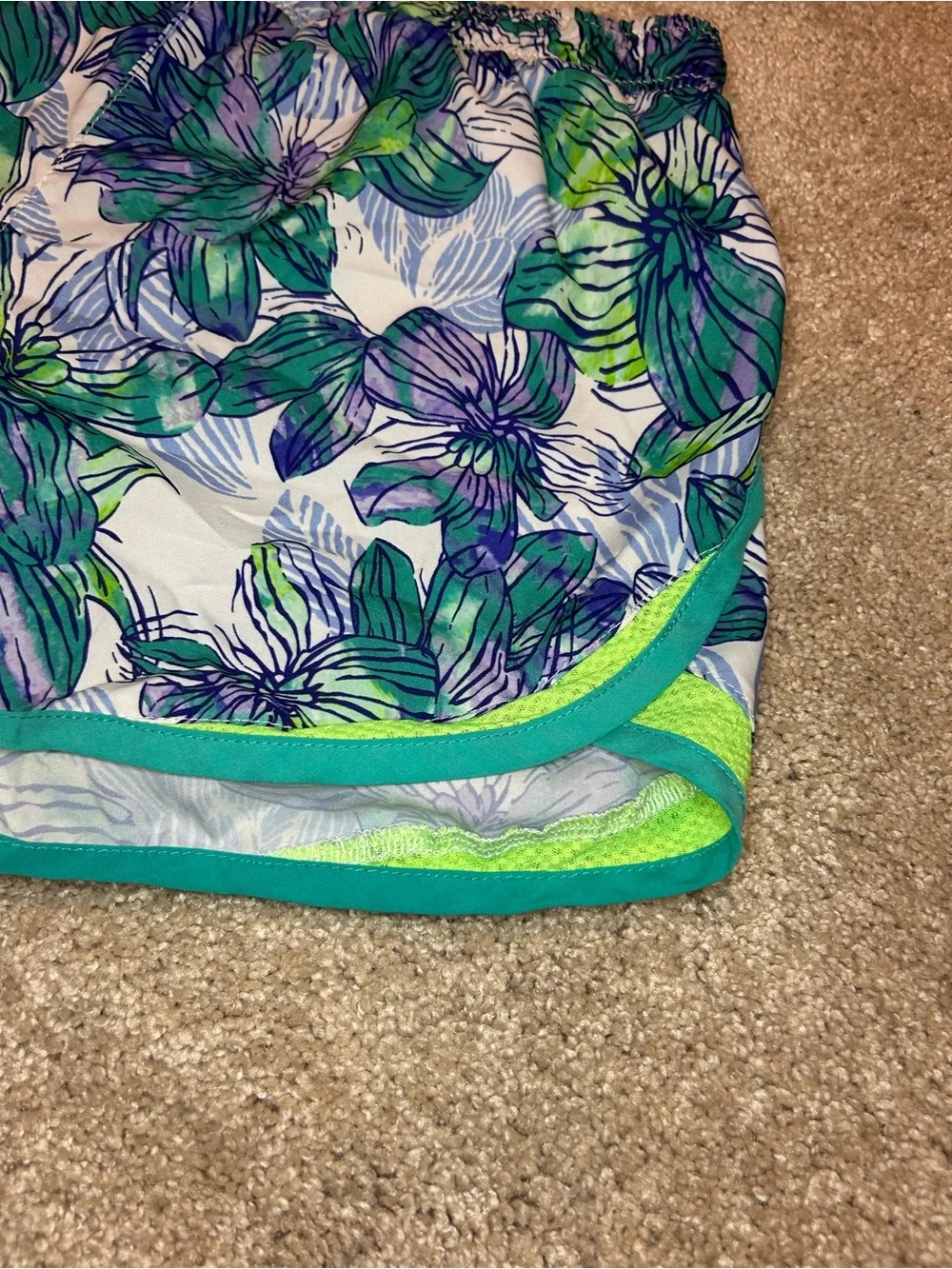 Old Navy Active Girls Floral Lined Athletic Shorts in Blue & Green Size XL-14